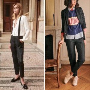 Sezane Gustavo Trousers Charcoal Gray Wool Blend Ankle Cropped Academia SZ 4